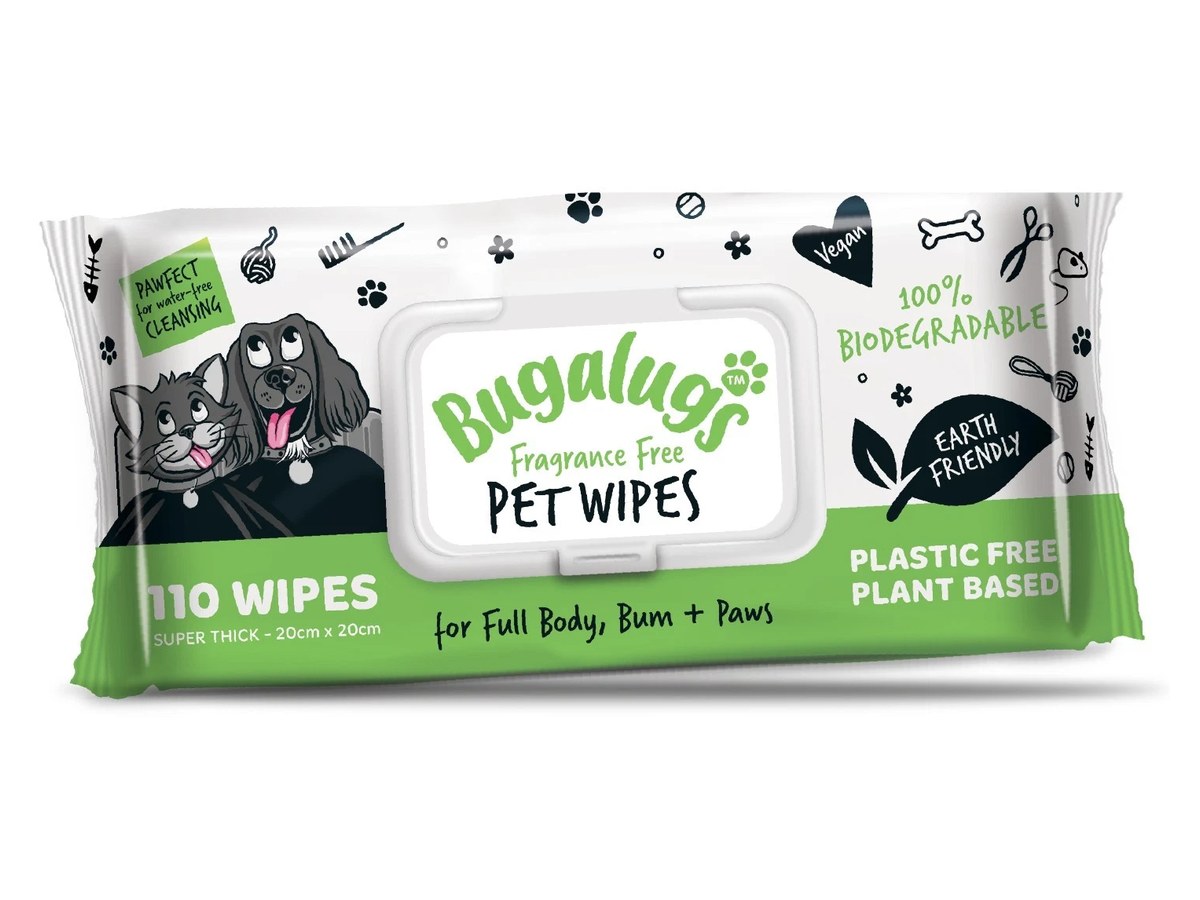 Bugalugs fragrance free biodegradable pet wipes, pack of 110
