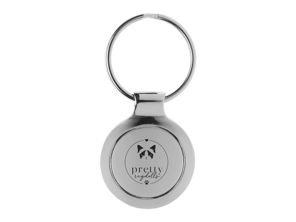 Pretty Ragdolls round silver metal keyring engraved with the Ragdoll logo