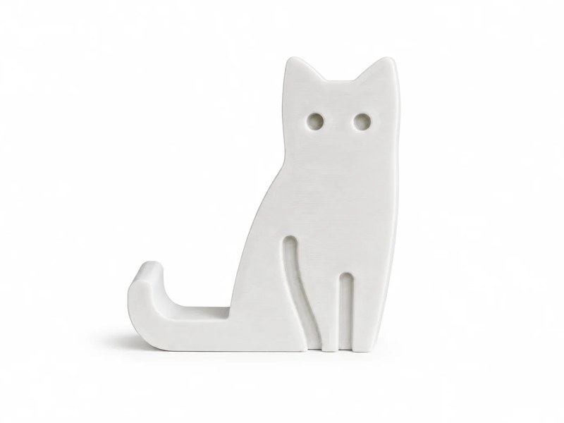Cat silhouette shaped 3D printed phone stand in white
