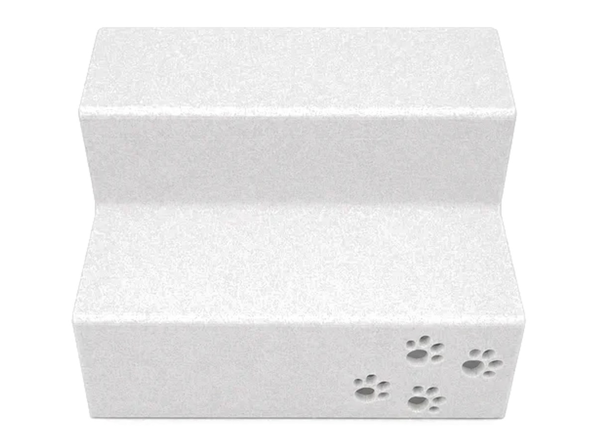 3D printed two level cat step up with paw print cut outs